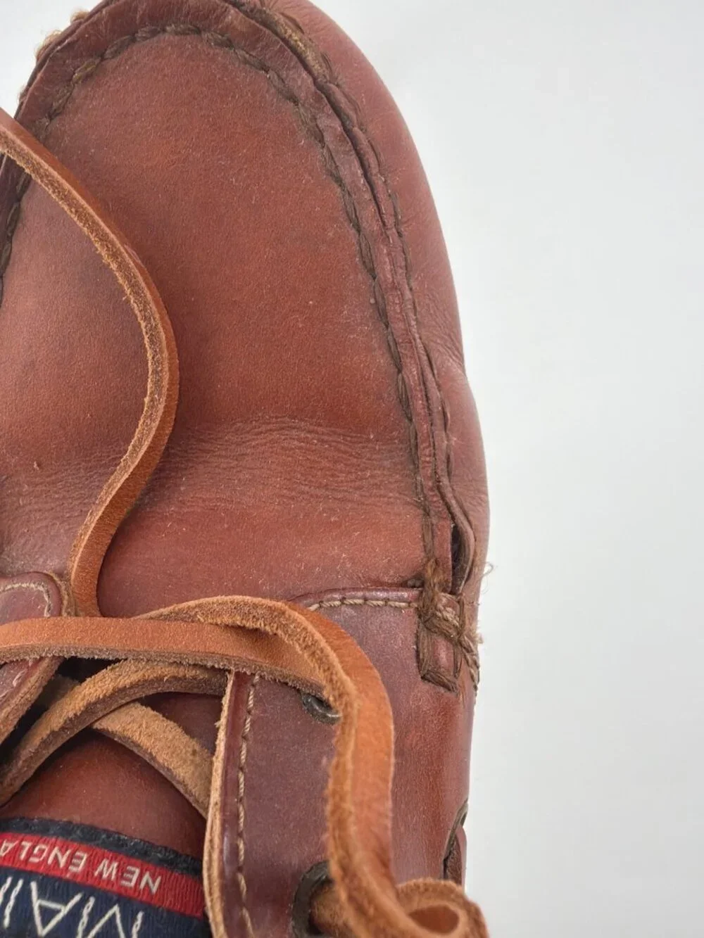 Maine New England Leather Boat Shoes Men 9 Brown Lace-Up Moc Toe Preppy Coastal